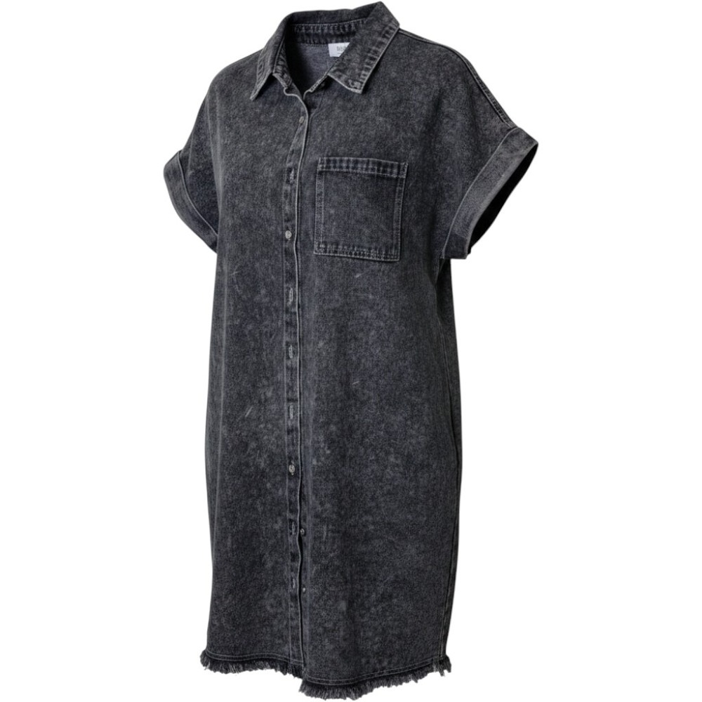 Bluivy Grey Acid Wash Denim Shirt Dress Short Sleeve Frayed Hem Small